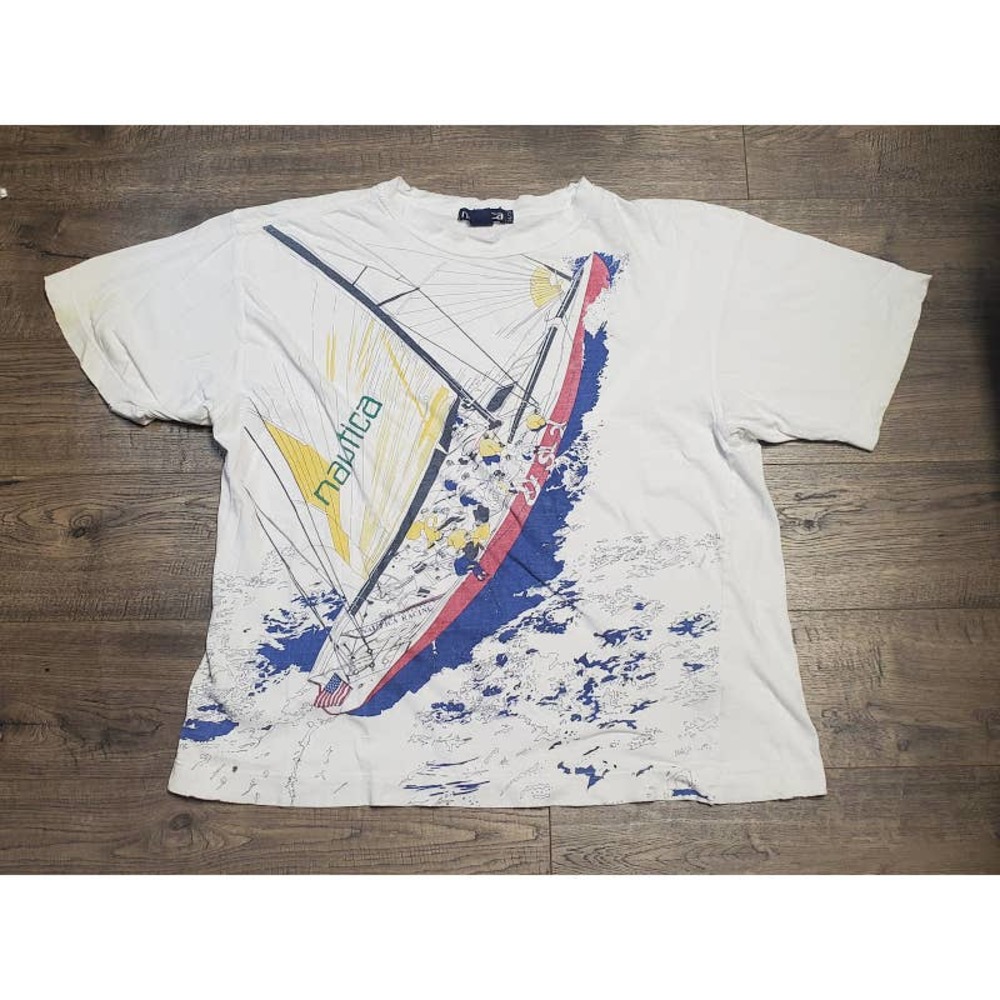 Vintage 90s Nautica All Over Print Distressed Tee